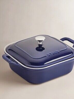 Staub 2.5QT Covered Square Enameled  Casserole Dish- Dark Blue